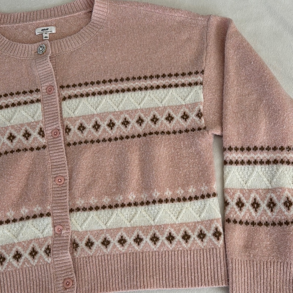 Aerie fuzzy Pink Patterned Women's Sweater - Picture 4 of 14